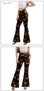 Pantalon évasé taille haute imprimé citrouille Halloween pour femme pantalon moulant
