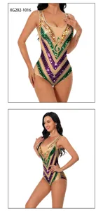 Body sans manches strass violet vert or carnaval sexy col U vêtement festival serré.