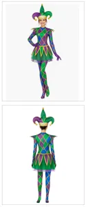 Carnival green purple diamond jester bodysuit set for women cosplay costume outfit party wear.