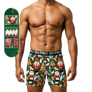 Herren Weihnachten Neuheit Boxershorts Weihnachtsmann Lebkuchenmann Druck Unterwäsche Elastischer Bund Weiche Polyester Trunks Feiertagsgeschenk
