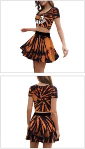 Halloween orange noir tie-dye crop top et jupe plissée ensemble costume de fête