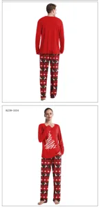 Couple Christmas Pajama Set Long Sleeve Red Sleepwear Holiday Matching Lounge Wear