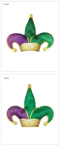Mardi Gras green and purple jester hat with gold glitter trim for party costume dress.
