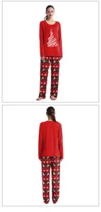 Christmas couple pajama set long sleeve red top and deer print pants for cozy winter nights.