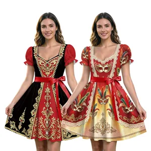 Γυναικείο Vintage Φόρεμα Στυλ Παλατιού με Τύπωμα Μάσκας Καρναβαλιού Δαντελένια Μέση Φουσκωτά Μανίκια Στολή Καρναβαλιού