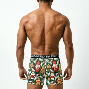 Weihnachten Herren Boxershorts mit lustigem Weihnachtsmann und Lebkuchen Print.