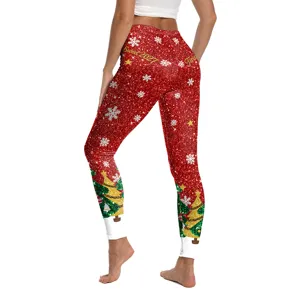 Γυναικεία Χριστουγεννιάτικα Κόκκινα Glitter Leggings Ψηλόμεσα 3D Σχέδιο Yoga Παντελόνι