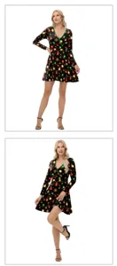 Robe de noël à manches longues col V costume de fête de vacances vêtements de mode