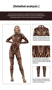 Damen Stammes Tattoo Druck elastischer schmaler Body langarm Streetwear Oberbekleidung Mode