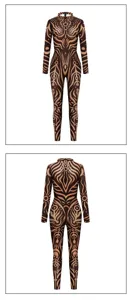 Damen Tribal Tattoo Print Langarm Body eng anliegend elastisch Buehnenperformance Kostuem
