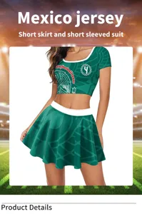 Λεπτομερης οψη του πρασινου crop top και αθλητικης φανελας ποδοσφαιρου Μεξικου με φουστα.