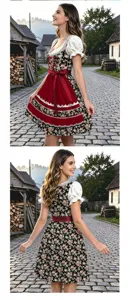 Robe dirndl traditionnelle bavaroise d'Oktoberfest à fleurs avec manches bouffantes.