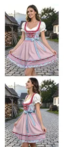 Vue détaillée de la robe Dirndl bavaroise pour Oktoberfest avec motif floral et manches bouffantes.