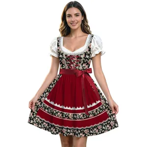 Robe Dirndl traditionnelle allemande pour Oktoberfest avec manches bouffantes florales