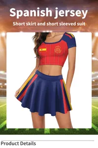 Spaanse jersey korte rok en kortermige set voor vrouwen fan voetbal cheering outfit nieuw