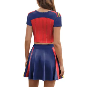 Dames voetbalshirt crop top en geplooide rok set sport cheerleader outfit fanwear