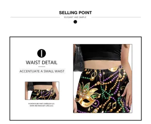 Carnival mask print high waist flare pants waist detail, stylish slim fit casual trousers.