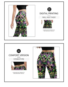 Pantalon évasé imprimé 3D lys style européen taille haute legging mince extensible