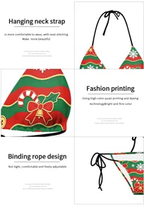 Christmas bikini set for women, halter neck and side tie design with festive print.