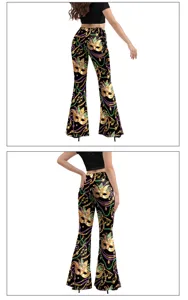Mardi Gras carnival mask digital print high waist flare pants party slim leggings women