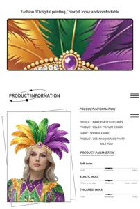 Carnavalsfeestkostuum uit New Orleans met kleurrijke veerkroon en prachtige pailletten.