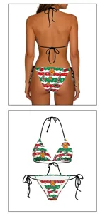 Christmas printed bikini set, halter neck tie side two piece swimsuit for women holiday beachwear
