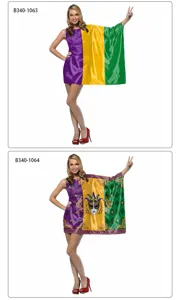 Abito costume per festa di carnevale Mardi Gras con stampa digitale viola verde oro.