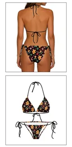 Christmas gingerbread print halter bikini set women swimwear triangle tie side two piece swimsuit