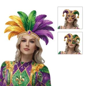 Carnaval Pailletten Kostuum Top Met Masker Paars Groen Goud Carnaval Podium Performance Outfit Voor Dames Heren