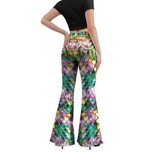 Femme taille haute impression numérique 3D pantalon évasé festival slim pantalon neuf