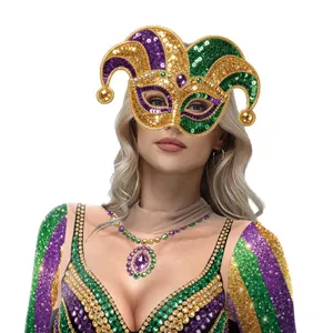Mardi Gras pailletten masker en kostuum set, paars groen goud feest festival podiumkleding.