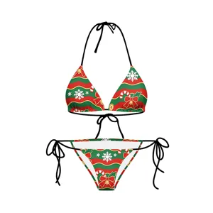 Christmas bikini swimsuit for women halter triangle split swimwear festive holiday