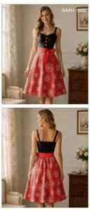 Robe rétro à bretelles de Noël détail montrant vue avant et arrière avec imprimé.