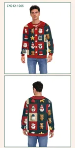 Men's Christmas 3D print crewneck long sleeve sweater ugly holiday pullover top.