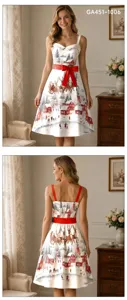 Robe vintage de Noël à bretelles pour femmes impression numérique flocon de neige grande