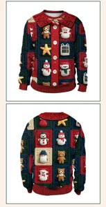 Christmas 3D print knitted style long sleeve crewneck ugly sweater for winter holiday parties.