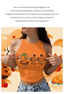 Donne Ringraziamento Canotta Corta Carino Cartone Animato Zucca Tacchino Stampa Top