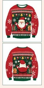 Christmas Santa Claus gift bell snowflake 3D print crewneck ugly sweater top for winter