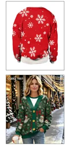 Christmas knit sweater and cardigan set with festive snowflake and Santa print for holiday parties.
