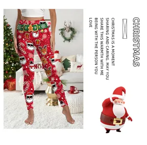 Christmas digital print high waist women leggings festive santa snowman slim yoga pants