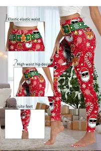 Christmas digital print women's high waist skinny leggings cute festive yoga pants.