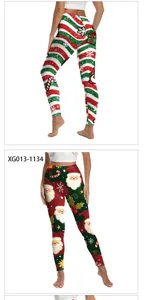 Christmas digital print high waist skinny leggings for women with festive Santa Claus design