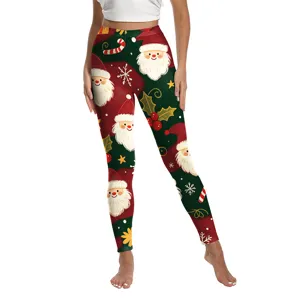 Women Christmas digital printed leggings high waist skinny yoga pants main view display.