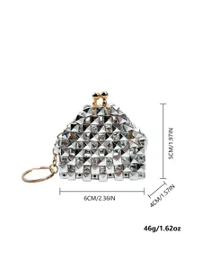 Punk silver studded coin purse mini keychain vintage kiss lock clutch bag detail specification