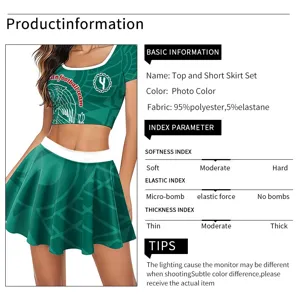 Σet crop top και πλισέ φούστα μαρτυρική οπαδός Μεξικό Παγκόσμιο Κύπελλο 2026, αθλητικό.