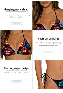 Primo piano della tracolla da appendere, stampa Halloween alla moda e corda di legatura regolabile.
