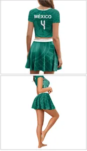 Σετ κοντού crop top και πλισέ mini φούστας cheerleader για φιλάθλους Μεξικό 2026.