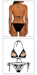 Vista dettagliata del bikini due pezzi con stampa di zucca e mano di scheletro Halloween.