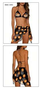 Donna set bikini halloween zucca scheletro sexy halter costume da bagno copricostume