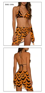 Set bikini Halloween con pipistrelli e pareo, costume da bagno sexy a due pezzi da donna per spiaggia.
